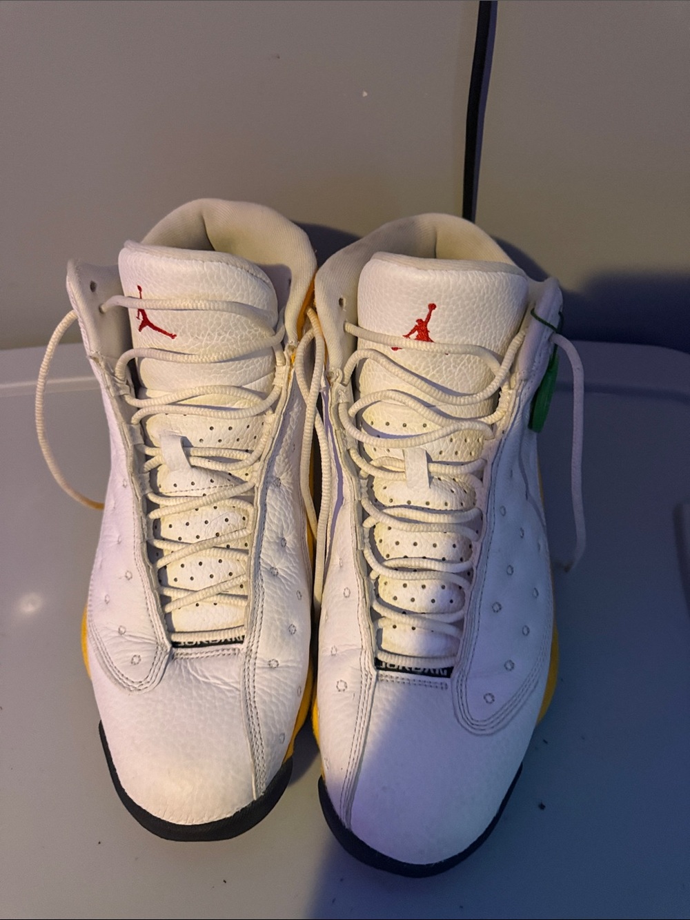 Jordan Kids White Sneakers with Yellow Accents and Red Jumpman